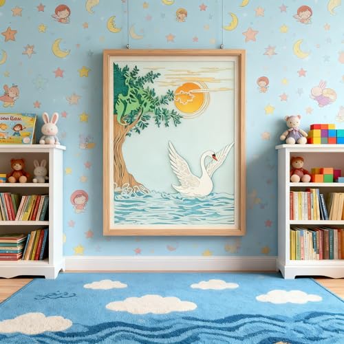 TIAMECH A4 Reusable Swan Lake Stencil for Painting | Spread Wings Swan Moon Layering Template, DIY Wall Art, Wood Furniture, Scrapbook & Crafts (8.3x11.7inch) - style: Swan Lake