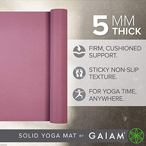 Gaiam Yoga Mat - Premium 5mm Solid Thick Non Slip Exercise & Fitness Mat for All Types of Yoga, Pilates & Floor Workouts (68" x 24" x 5mm) | Premium non-slip mat in solid colors. Cushioned support for yoga, Pilates & floor workouts at home or studio. - co