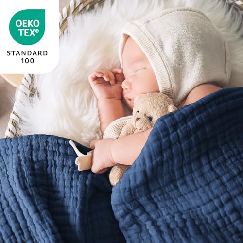 Love's cabin 100% Cotton Muslin Blanket, 6 Layer Lightweight Breathable Gauze Throw Blanket 50 x 60 Inches, Soft All Season Blanket for Couch, Bed, Sofa, Dark Blue - color: Dark Blue, size: Throw(50"x60")