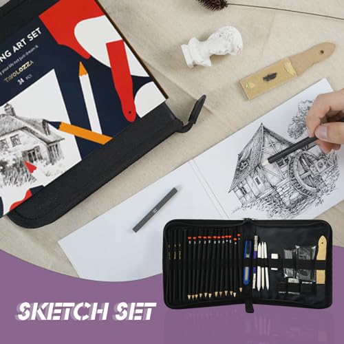 Tavolozza Drawing Art Pencils Set, 34 Pack Professional Drawing and Sketch Pencil Set in Soft-Sided Art Portfolio Storage Bags for Kids, Teens and Adults. - size: 34 Piece Set