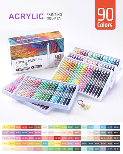 Acrylic Gel Pens for Coloring, 90 Colors Retractable Colored Pens | 0.7mm Tip , Premium Gift Box Set, Perfect for Coloring, Writing, Drawing, Journaling, Note Taking, Black & White Paper - color: 90 colors