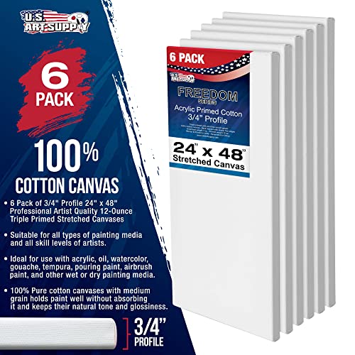 U.S. Art Supply 24 x 48 inch Stretched Canvas 12-Ounce Primed 6-Pack - Professional White Blank 3/4" Profile Heavy-Weight Gesso Acid Free Bulk Pack - Painting, Acrylic Pouring, Oil Paint - size: 24" x 48"