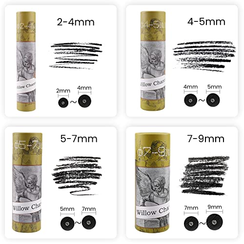 Willow Charcoal Sticks, Natural Willow Charcoal for Artists, Beginners, or Students of All Skill Levels, Great for Sketching, Drawing, and Shading, Approx 4-5mm in Diameter, Pack of 25