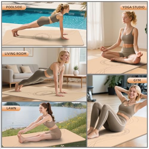 Large Yoga Mat Thick, 76"x32"x0.31"Wide POE Exercise Mat with Non-Slip Surface & Carry Strap, Anti-Tear Workout Mat for Yoga, Pilates, Fitness - color: Coffee Cream