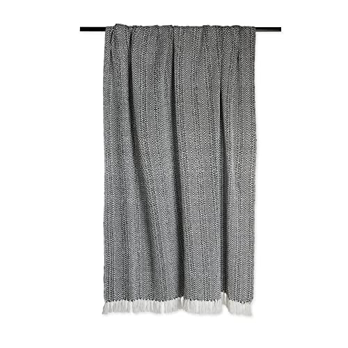 DII Herringbone Striped Collection Cotton Throw Blanket, 50x60, Black - color: Black, size: 50x60"