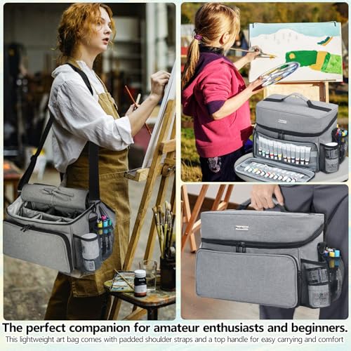 Acrylic Paint and Brush Set Organizer Bag - Carrying Case Compatible with Apple Barrel, Shuttle Art, Caliart Art Supplies - Includes Detachable Paint Brush Holder - for Home/Travel/Outdoor (Pro Gray) - color: Pro Gray
