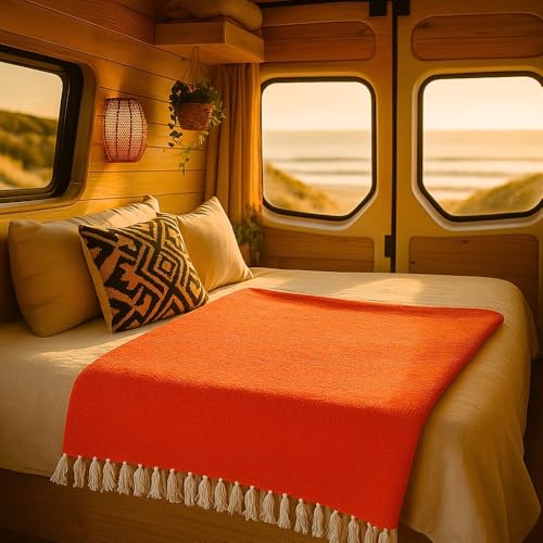 Open Road Goods Solid Color Mexican Yoga Blanket – Large Handwoven Throw for Yoga, Beach, Camping or Home – Soft and Durable Cotton Blend - color: Orange