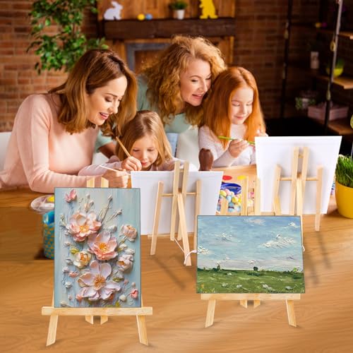 AROIC 96 PCS Painting Supplies Set with Easels | 8 PCS Wood Easels, 8 Packs 80 Brushes with Nylon Brush and 8 PCS Palettes, Tabletop Wooden Art Easel for Kids & Adults - style: 96Pcs(8 Sets)