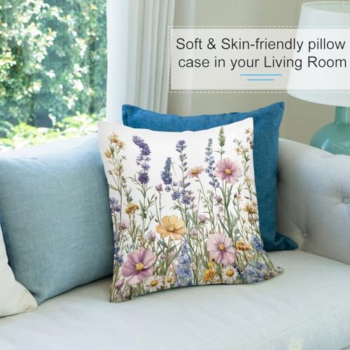 Wildflowers and Herbs Decorative Throw Pillow Covers 18x18 Inch - color: Wildflowers and Herbs