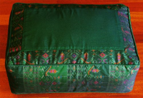 Meditation Cushion - Rectangular Zafu Buckwheat & Kapok Fill - color: Green Ikat