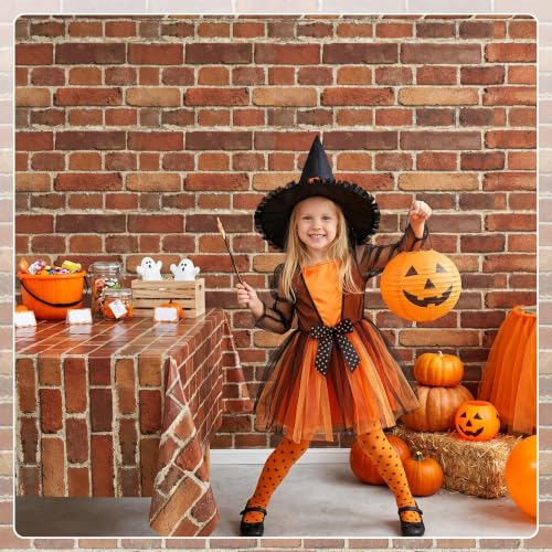 100FT x 54IN Halloween Red Brick Tablecloth Roll with Slide Cutter Box | Heavy Duty Disposable Platic Table Cover Wall Backdrop, Cut-to-size for Christmas Birthday Party Decoration - color: Retro Red, size: 1200" x 54" (Rectangular)