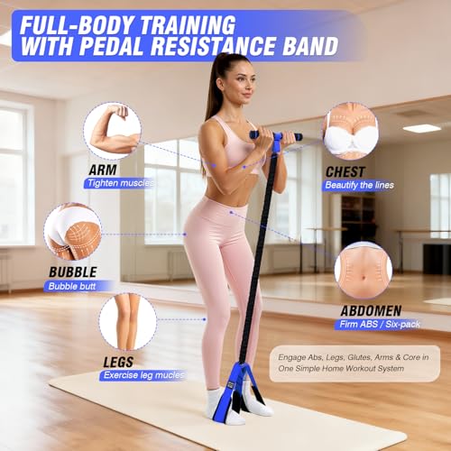 Pedal Resistance Bands with Handles, Upgrade Women Exercise Bands for Full Body Training, Core, ABS, Legs, Glutes, Arms, Pilates, Physical Therapy, Strength, Sit Up Equipment for Home Workout - color: Blue 95lbs