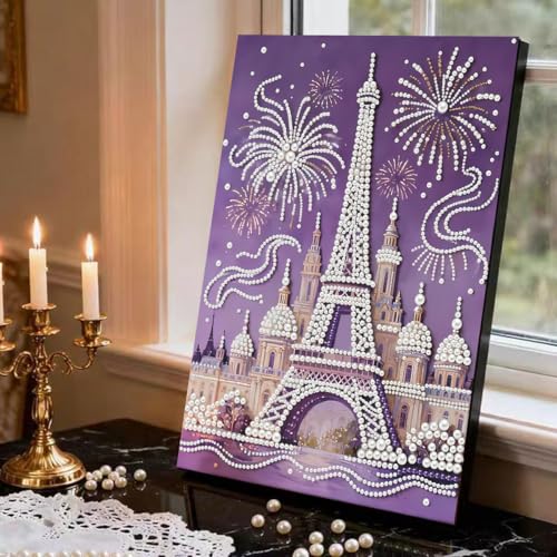 GEMFAMILY Diamond Art Painting Special Shaped Kits for Adults, Eiffel Tower Pearl Diamond Painting Kits for Adults Beginner,DIY 3D Pearl Diamond Dots Gem Art Craft for Home Decor 12 x 16 inch - color: HL108