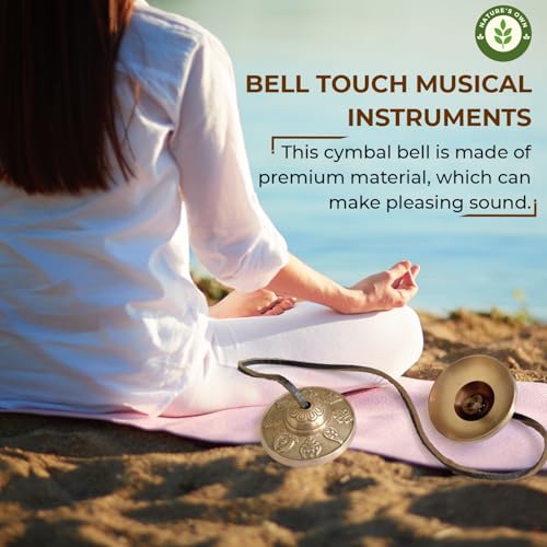 Tibetan Tingsha Bells Cymbals Meditation Chime Bells, 6.3 cm Percussion Instrument, with Cloth Bag, Embossed 8 Lucky Symbols, Ideal for Yoga, Mindfulness, Spiritual Healing, and Sound Therapy