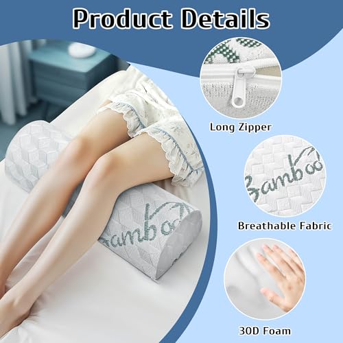 Semi Roll Pillow, Under Knee Pillow | Under Leg Bolster for Lower Back Support, Half Moon Bed Pillow for Leg, Knee,Back Sleeping, 7.8”x 20.4”x 4.8”
