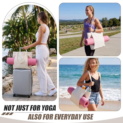 Halloscume 10 Pack Blank White Canvas Yoga Tote Bag Bulk, Large Yoga Mat Carrier Shoulder Bag with Pocket, Reusable Grocery Gym Pouch for Women Pilates Studio Office Travel Beach DIY Craft Gift
