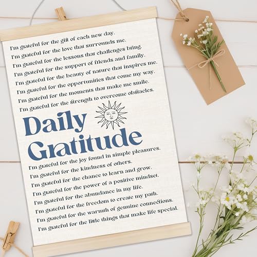 Welshower Vintage Daily Gratitude Positive Affirmations Poster Hanger Frame, Retro Motivational Wall Art Prints Decor for Home Bedroom Dorm Office Yoga Studio Framed, 12x16 Inch(blue) - color: positive words20