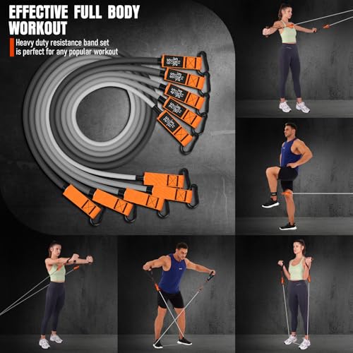 Resistance Bands with Handles, 175lb Exercise Bands for Working Out - color: 225LBS Black Orange