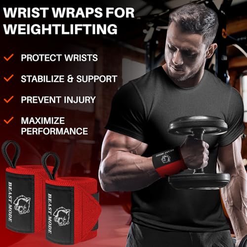 TECEUM Elastic Cotton Weightlifting Wrist Wraps with Thumb Loops, 1 Pair - color: Red, style: 12" – Arms on Fire