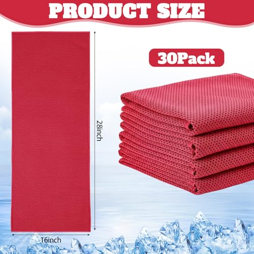 Honoson 30 Pack Cooling Towels for Neck and Face, 27 x 16 in, Scarlet Red - color: Scarlet Red