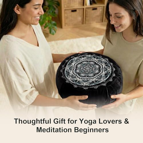 Ultimate Meditation Cushion Set – 2-in-1 Zafu & Zabuton, Buckwheat & Memory Foam, Velvet Cover for Yoga & Mindfulness (Black) - color: Black