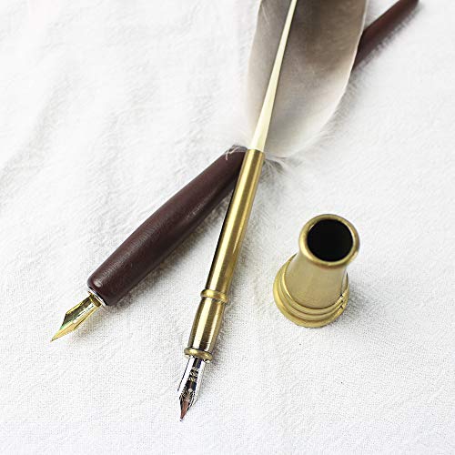 GIFTS Calligraphy Pen Set,12-Piece Kit, 5 Nib & 5 Ink Set,Writing Quill Pen,Anitque Dip Feather Pen Set (wood+feather)