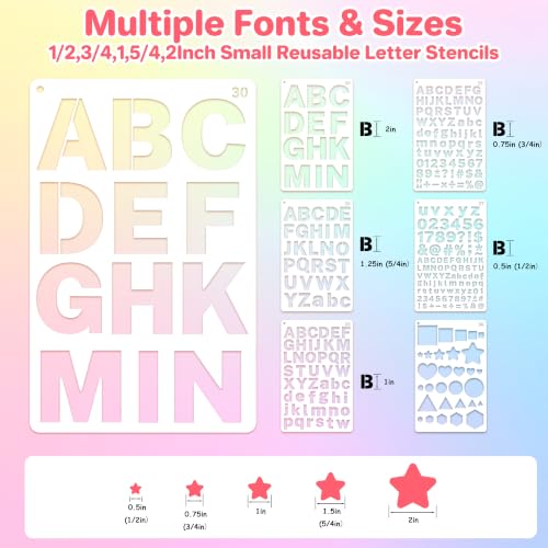 36Pcs Letter Stencils for Painting Small Reusable Alphabet Number Templates | 1/2,3/4,1,5/4,2Inch,Stencils Letters,Plastic Geometric Templates,Scrapbook,Walls Art Projects,Journal,Home Decor,Custom Sign