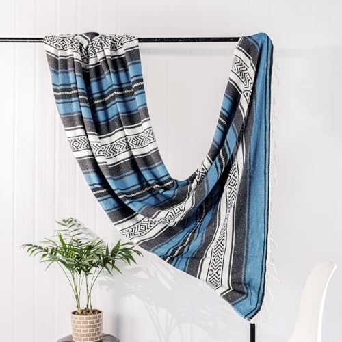 Airooglee 69" L x 51" W Large Mexican Blanket - Perfect for Yoga, Outdoor, Beach, Serape, Picnic, Camping - Woven Boho Home Decor - Blue - color: Blue