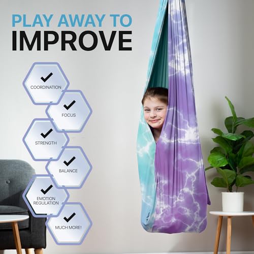 Compression Sensory Swing Adult & Kids, Indoor Outdoor Pod, Holds 300lb | indoor sensory swing for kids, outdoor sensory swing indoor, sensory swing kids, sensory toys, 360 swivel hammock swing - color: Aqualilac