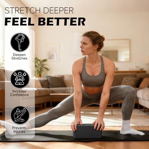Leikefitness Yoga Blocks 2 Pack,Lightweight-High Density Eva Foam Soft Non-Slip for Yoga, Pilates, Meditation 9"×6"×3" - color: Black