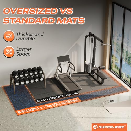 SUPERJARE 30" x 30" Larger Rubber Top Exercise Equipment Mats, 0.56" Thick 18PCS 112.5 Sq Ft High-Density EVA Foam Interlocking Gym Flooring, Big Workout Mat for Home Gym, Floor Protection, Black/Blue - size: 18 Tiles (112 Sq Ft)