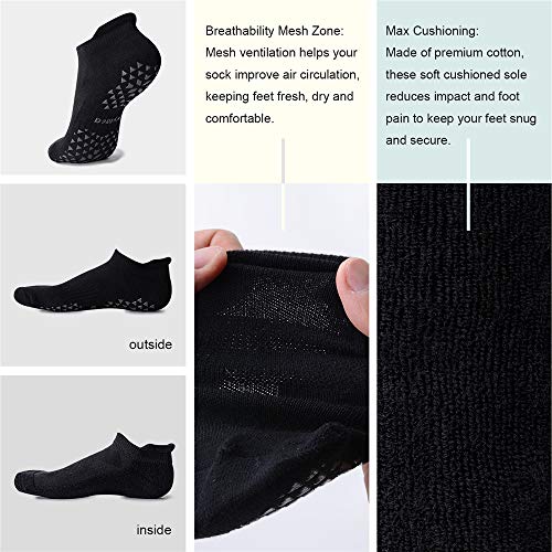 Hylaea Unisex Non Slip Socks with Grip for Yoga, Hospital, Pilates, Barre | Ankle, Cushioned - color: 6 Pairs Black, size: Large-X-Large