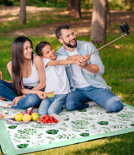 DEWUR Picnic Blankets 79"x79" Extra Large Outdoor Blanket Beach Blanket Waterproof SandProof Picnic Mat Washable Foldable Portable for Grass Lawn Beach Camping (Green with Leaves) - color: Green With Leaves