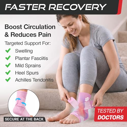 Sleeve Stars Ankle Brace for Women & Men, Ankle Wrap for Sprained Ankle, Compression Sleeve for Plantar Fasciitis Relief, Easy Customizable Support: w/ Removable Strap (Single/M:10"-12"/Baby Pink) - color: Baby Pink, size: Medium