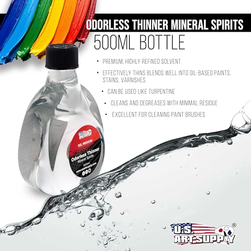 U.S. Art Supply Odorless Mineral Spirits for Cleaning 500ml | Solvent for Artists, Odorless Paint Thinner for Oil Painting - size: 16.9 Fl Oz (Pack of 1)