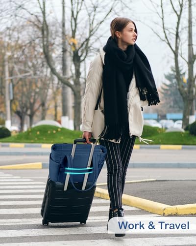 TOPDesign Puffy Tote Bag for Women with Cup Holder & Laptop Compartment & Cosmetic Bag & Trolley Sleeve for Work, Travel - color: Navy Blue, size: Large