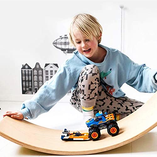 Gentle Monster Wobble Balance Board, Wooden Montessori Toy Rocker Board Natural Wood Kids Toddler Open Ended Learning Toy Yoga Curvy Board for Adult Office Classroom Christmas Gifts - color: Natural