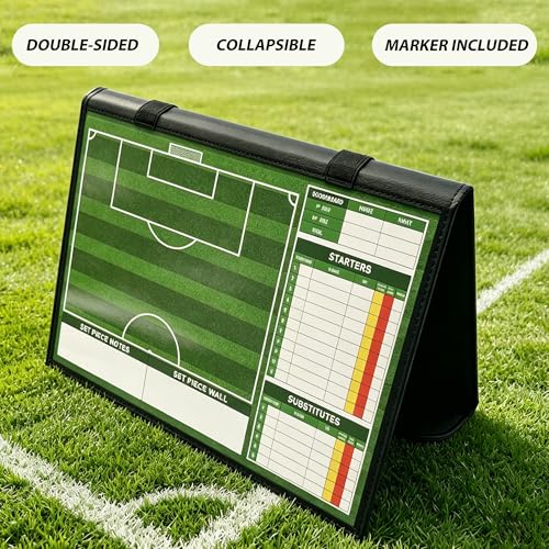 Soccer Coaching Board Magnetic Double Sided Dry Erase Soccer Tactics Board with Player Magnets, Markers and Hanging Hooks, Foldable Soccer Coach Strategy Board - color: Folding Soccer Coach Board