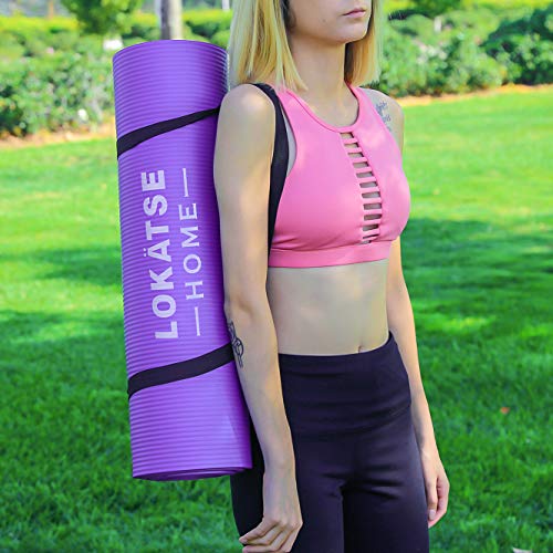 LOKATSE Home All Purpose Thick Yoga Mat with Carrying Strap High Density - color: Purple