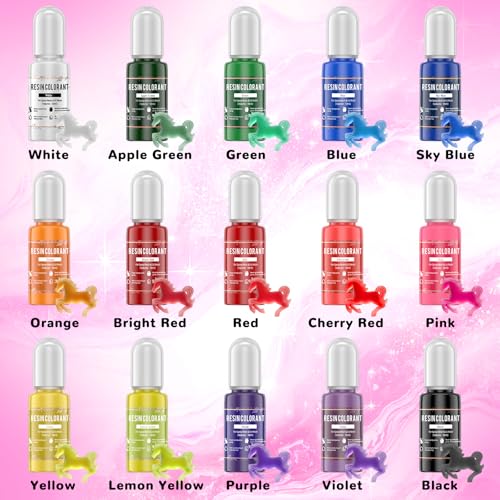 15 Colors Epoxy Pigment Translucent Epoxy Resin Dye | Odorless Concentrated Non-Toxic Colorant for Resin Coloring, Resin Art Jewelry Crafts DIY Making (Each 0.35oz)