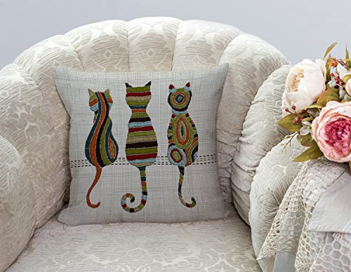 TSSOHU Cute Animal Cat Throw Pillow Cover Patio Furniture Knitted Design Kitten Family Decorative Cushion Cases Home Décor for Couch Bed Sofa 18x18 Inch - color: Tss51