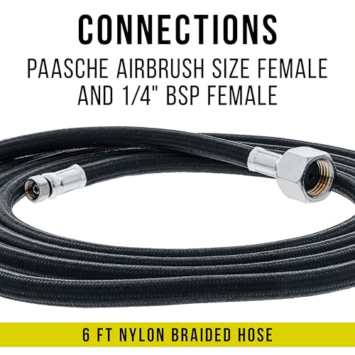 Master Airbrush 6 Foot Braided Airbrush Hose | Only Fits Paasche 1/4” NPT & 1/4" BSP Air Brush Hose Adapter Fitting Connectors for Regulator Compressor - size: 6' (1/4" Paache Fittings)