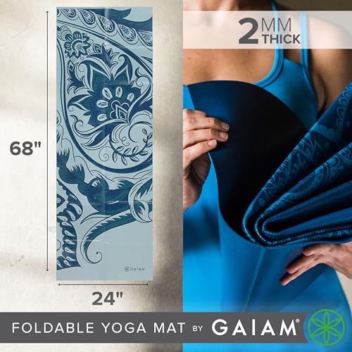 Gaiam Foldable Yoga Mat, 2mm Icy Paisley - color: Icy Paisley