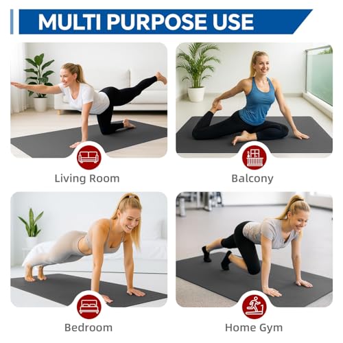 Stepwaver Extra Large Yoga Mat 6'x3'(1/4" Thick), Non-Slip, Ultra Durable, Wide Workout Mat, Wide Exercise Mats for Home Workouts, Yoga, Pilates, Stretching (Barefoot Exercise) - Black