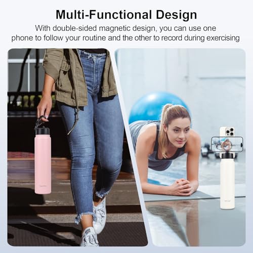Insulated Water Bottle with Magnetic Phone Holder Compatible with MagSafe and iPhone,Double-Sided Magnet,Hot 12H Cold 24H,Stainless Steel Water Bottle Phone Mount for Sports Travel,24oz (Ivory) - color: Ivory
