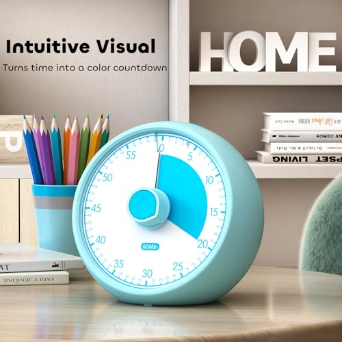 Visual Timer for Kids 60-Minute Countdown Timer with Optional Alarm, Focus Tool for ADHD & Autism, Time Management for Homework, Chores, Office, Kitchen, Teaching & Study Routines (Blue) - color: Blue