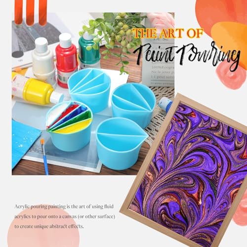 4 Pcs Split Cups for Acrylic Paint Pouring Reusable DIY Silicone Paint Pour Cup with 2-5 Channels Dividers Pour Painting Supplies Painting Tool Silicone Cup Resin Art Drawing(Blue,2/3/4/5 Channels)