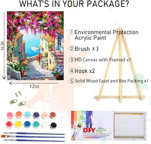 MIRCVSH Landscape Paint by Numbers for Adults with Framed Canvas-with Wooden Easel,Paint by Number on Canvas,DIY Acrylic Oil Painting Kits with Brushes Nice Gift Box for Home Wall Decor(12x16 Inch) - color: MT11538-Framed