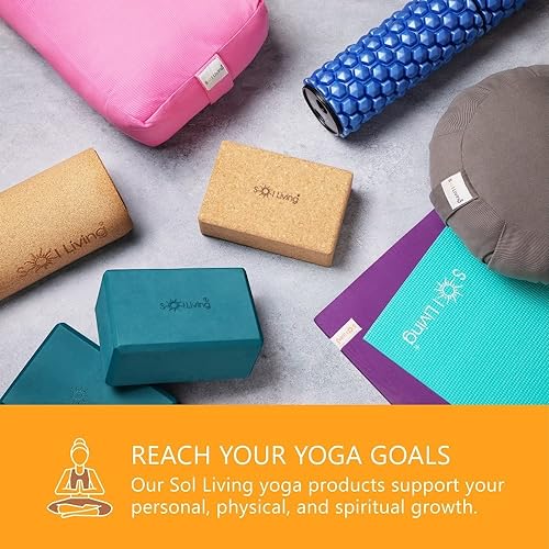 Sol Living Yoga Block Cork Brick Stretching Pilates Meditation Exercise Equipment Support Deepen Poses Odor Free Non Slip Yoga Accessories - 4" x 6" x 9"