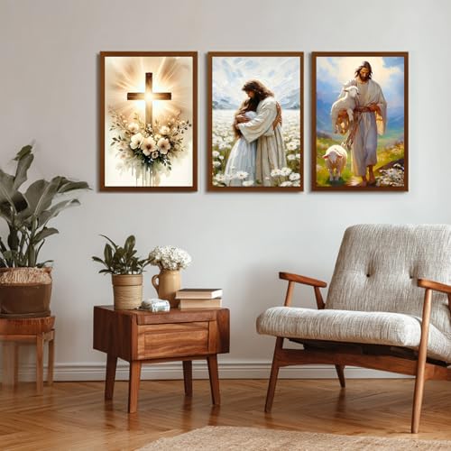 Reivworl 3 Pack Framed Paint by Numbers for Adults with Wooden Easel, Jesus Paint by Numbers Kit for Adults Beginner, Acrylic Painting by Number for Home Decor 8X12 Inch - color: 05-Jesus, size: 8X12 Inch